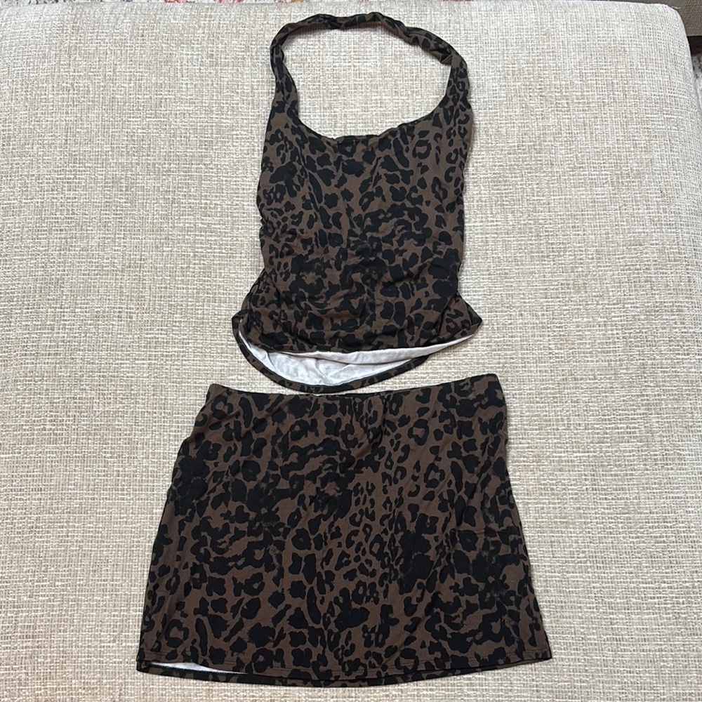 REFORMATION Halter Top & Mini Skirt Set Brown/Black Size Medium/Large